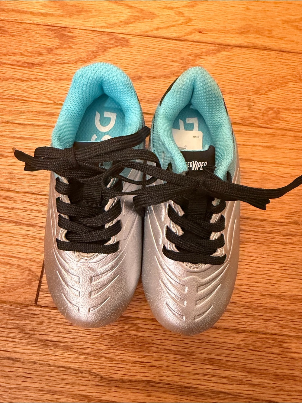 NWOT Kids Silver and Aqua Athletic Soccer cleats
